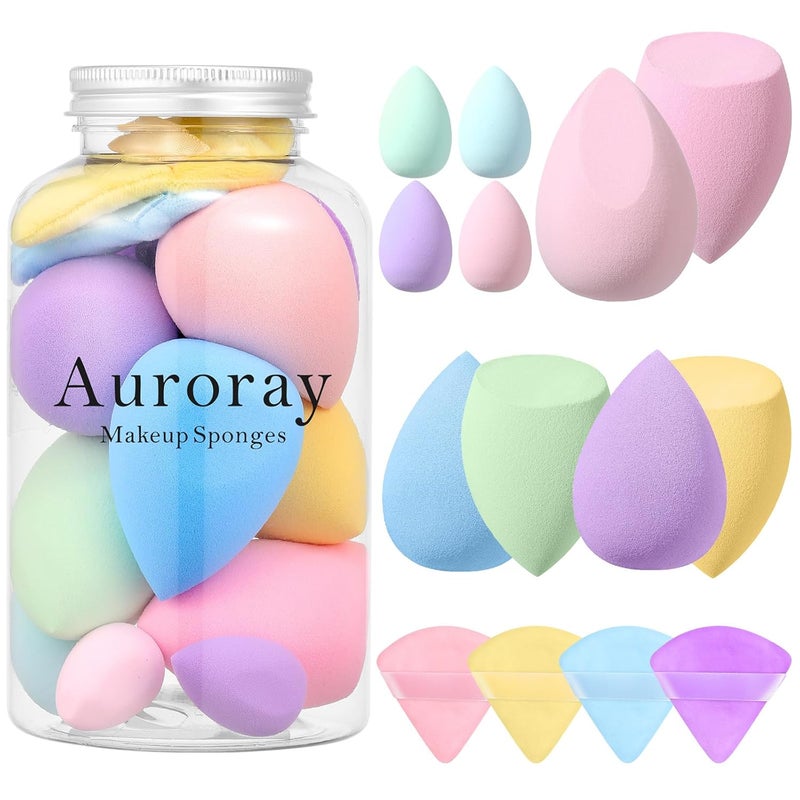 AuraRay 14 Pcs Makeup Sponge Set,Beauty Sponges Blender with 4 Pcs Powder Puff and 4 Pcs Mini Make up Sponges Birthday Gift,Mother's Day Gift for Women Liquid,Foundation,Powder,Concealer,Cream(Colorful) - Image 1